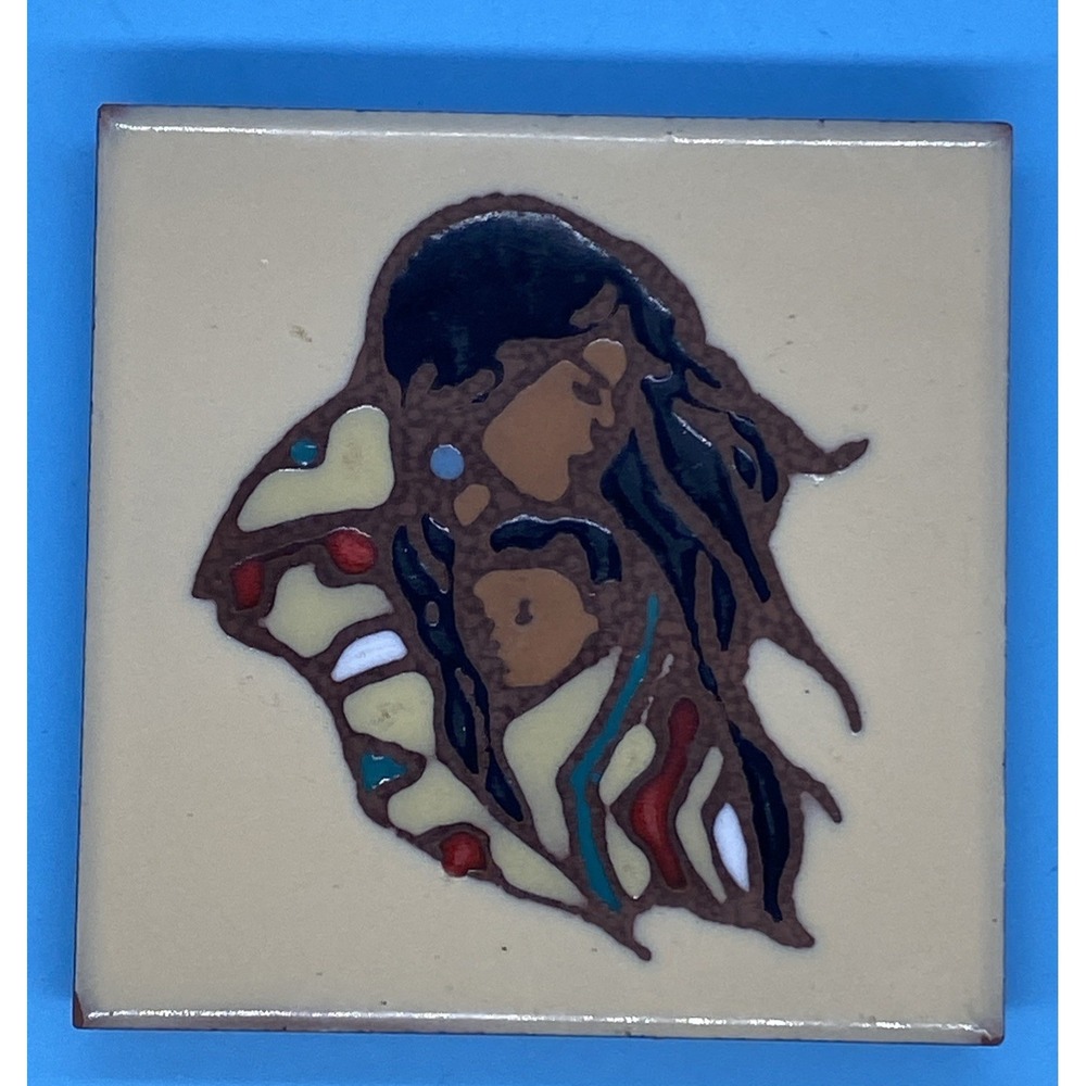 Vintage Earthtones Ceramic Art Tile "Native Americans" Tucson AZ USA 1999